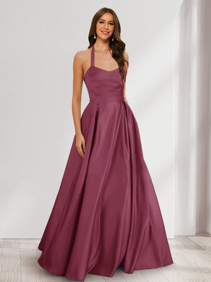 A-Line/Princess Halter Sleeveless Ruched Bridesmaid Dresses