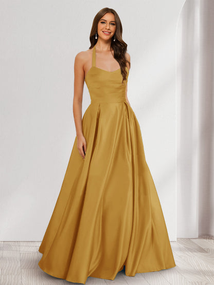 A-Line/Princess Halter Sleeveless Ruched Bridesmaid Dresses