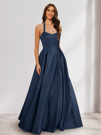 A-Line/Princess Halter Sleeveless Ruched Bridesmaid Dresses