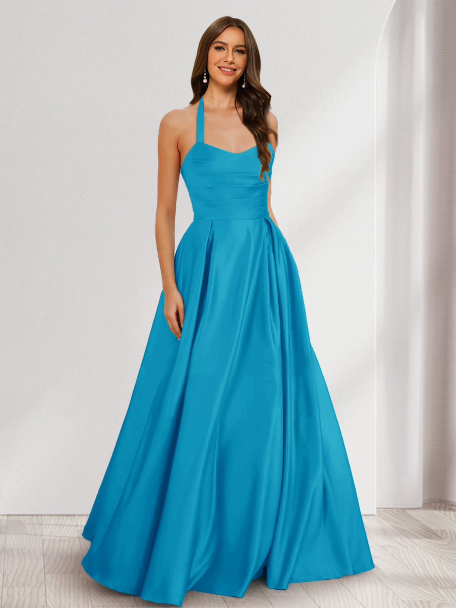 A-Line/Princess Halter Sleeveless Ruched Bridesmaid Dresses