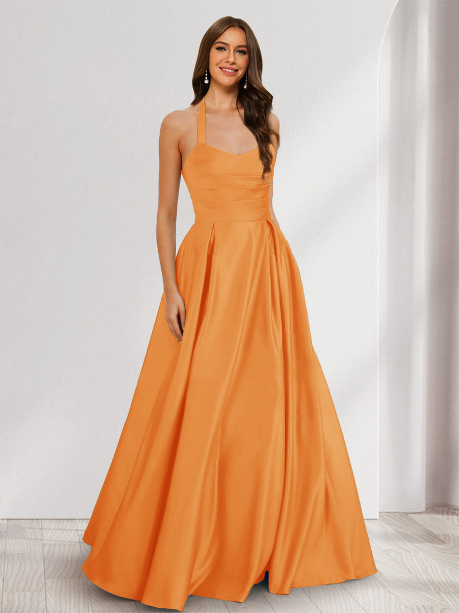 A-Line/Princess Halter Sleeveless Ruched Bridesmaid Dresses