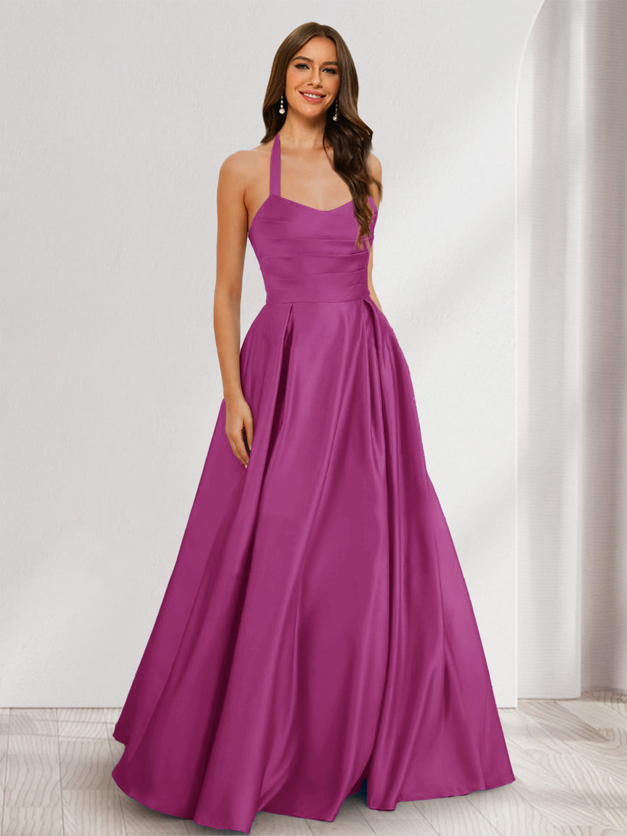A-Line/Princess Halter Sleeveless Ruched Bridesmaid Dresses