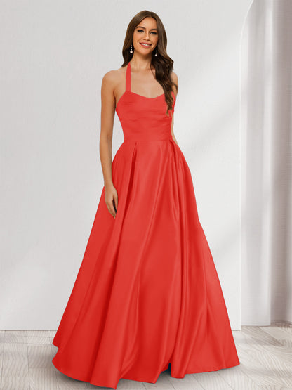 A-Line/Princess Halter Sleeveless Ruched Bridesmaid Dresses