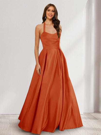 A-Line/Princess Halter Sleeveless Ruched Bridesmaid Dresses