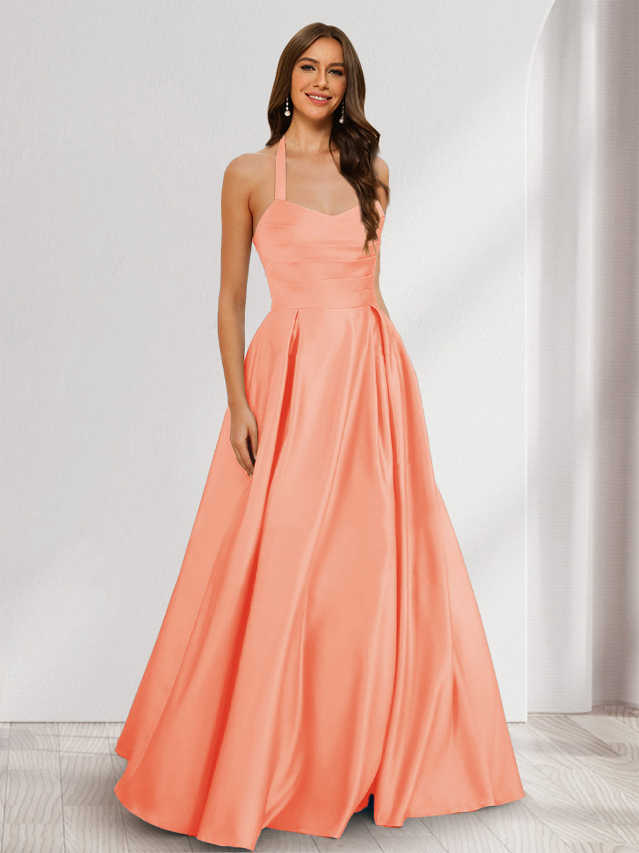 A-Line/Princess Halter Sleeveless Ruched Bridesmaid Dresses