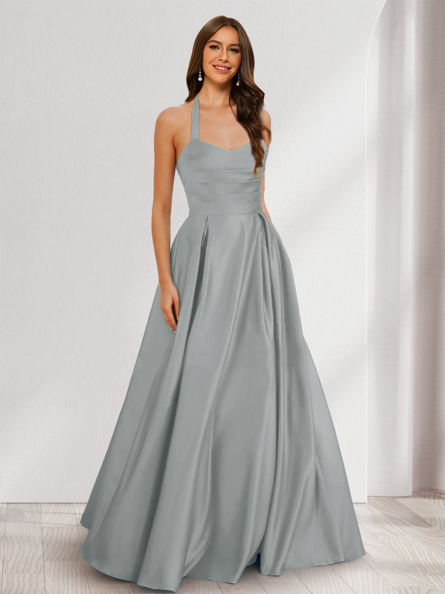 A-Line/Princess Halter Sleeveless Ruched Bridesmaid Dresses