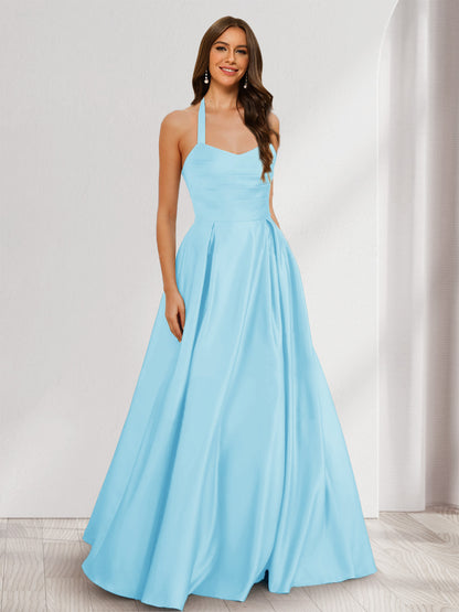 A-Line/Princess Halter Sleeveless Ruched Bridesmaid Dresses
