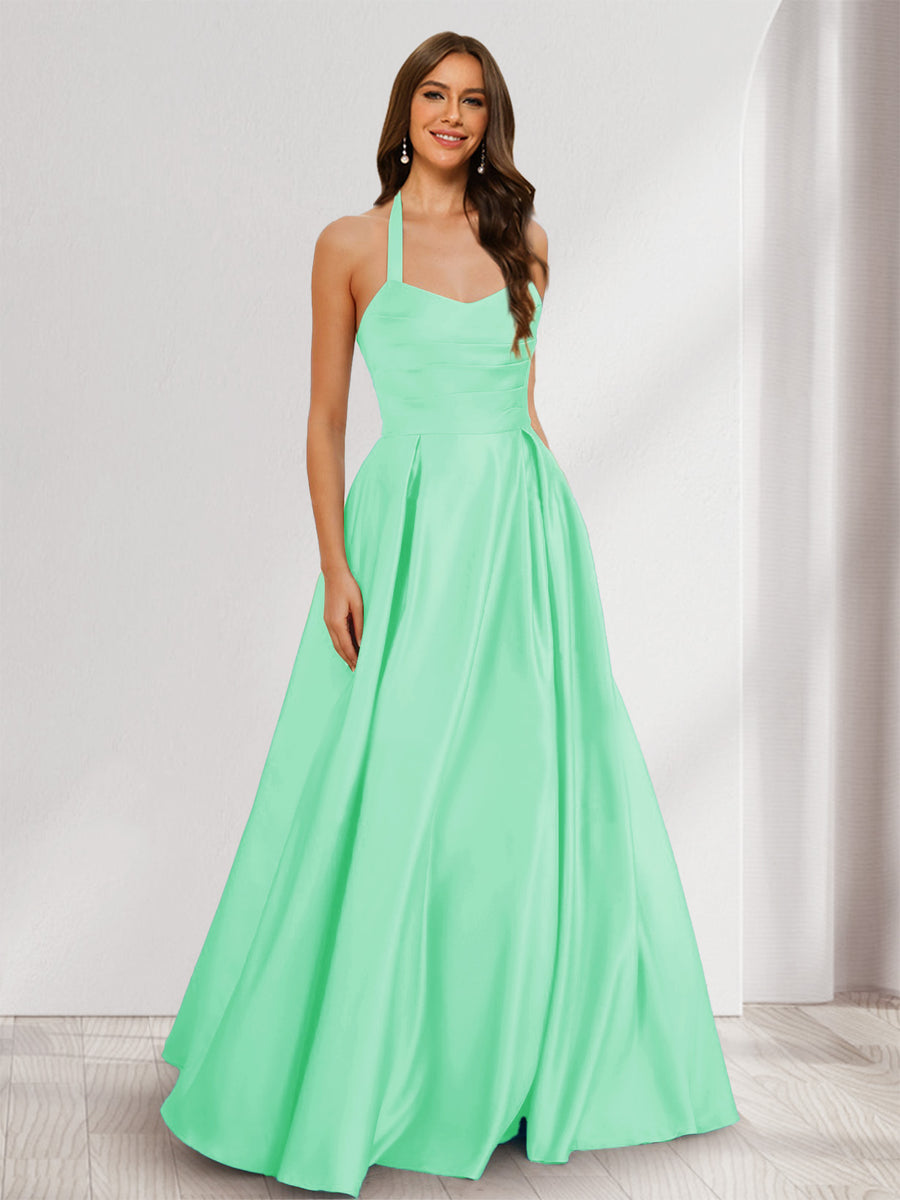 A-Line/Princess Halter Sleeveless Ruched Bridesmaid Dresses