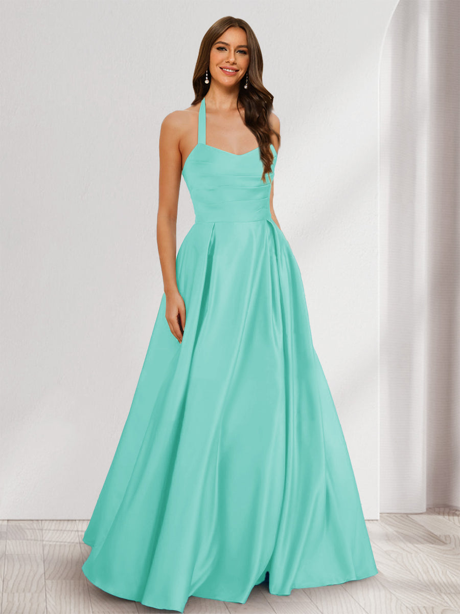 A-Line/Princess Halter Sleeveless Ruched Bridesmaid Dresses