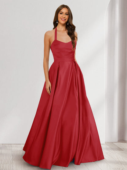 A-Line/Princess Halter Sleeveless Ruched Bridesmaid Dresses