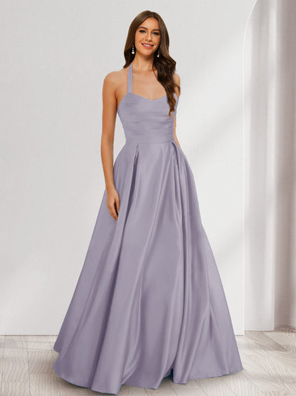 A-Line/Princess Halter Sleeveless Ruched Bridesmaid Dresses