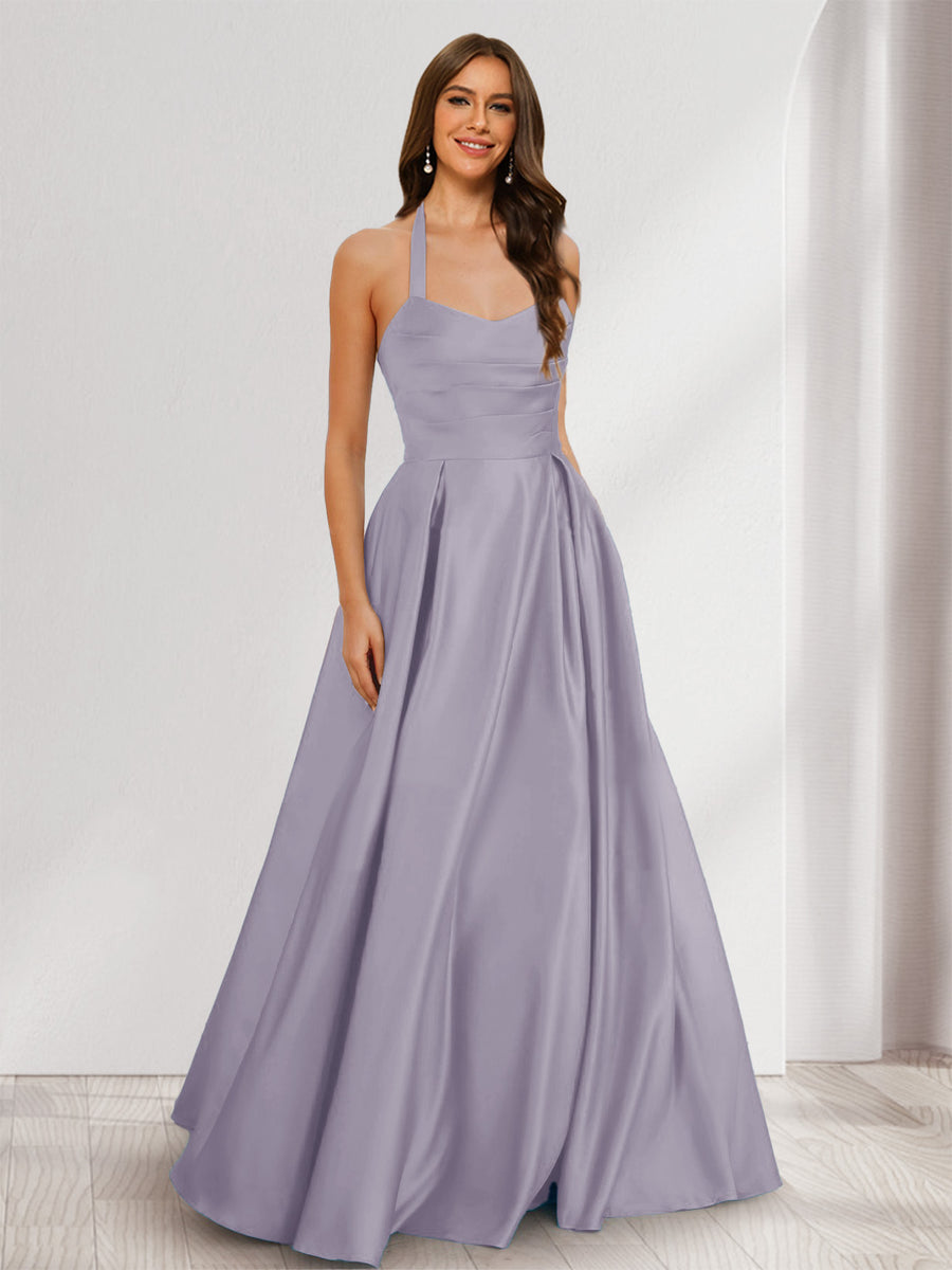 A-Line/Princess Halter Sleeveless Ruched Bridesmaid Dresses