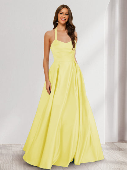 A-Line/Princess Halter Sleeveless Ruched Bridesmaid Dresses