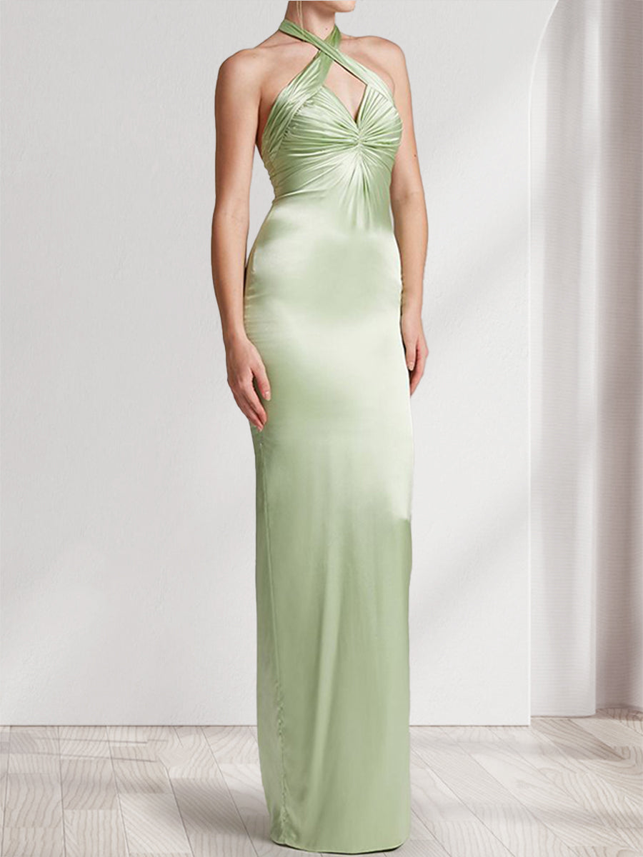 A-Line/Princess Halter Sleeveless Split Side Bridesmaid Dresses