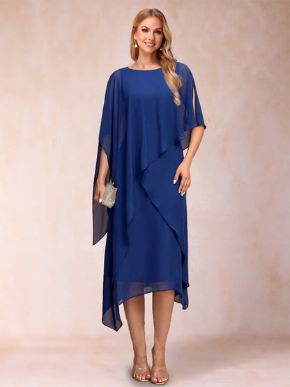 Sheath/Column Scoop Half Sleeves Ruched Mother of the Bride Dresses