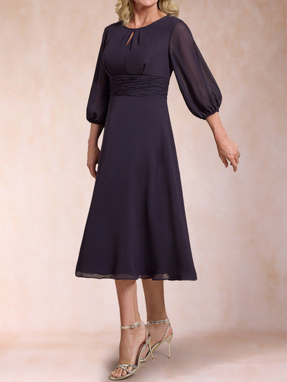A-Line/Princess Scoop 3/4 Sleeves Ruched Mother of the Bride Dresses
