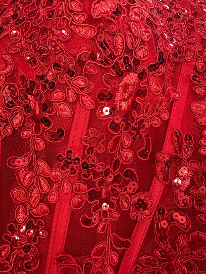 Trumpet/Mermaid Strapless Corset Ruffle Prom Dresses with Sequin Appliques