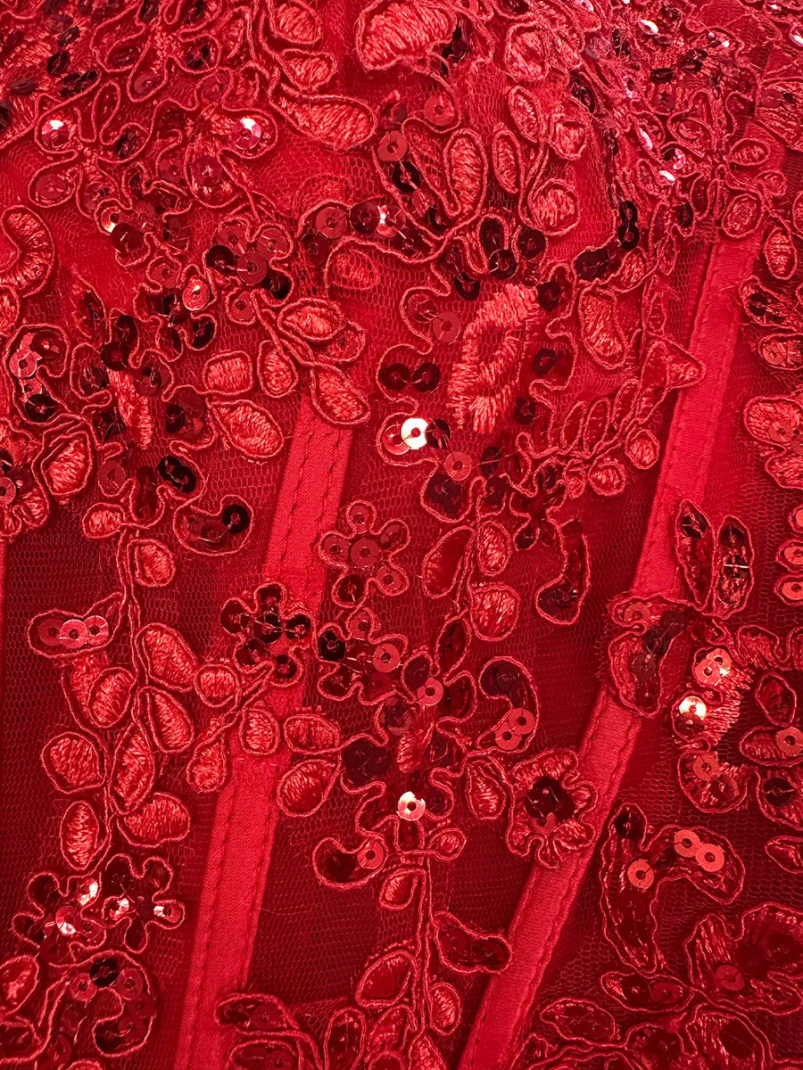 Trumpet/Mermaid Strapless Corset Ruffle Prom Dresses with Sequin Appliques