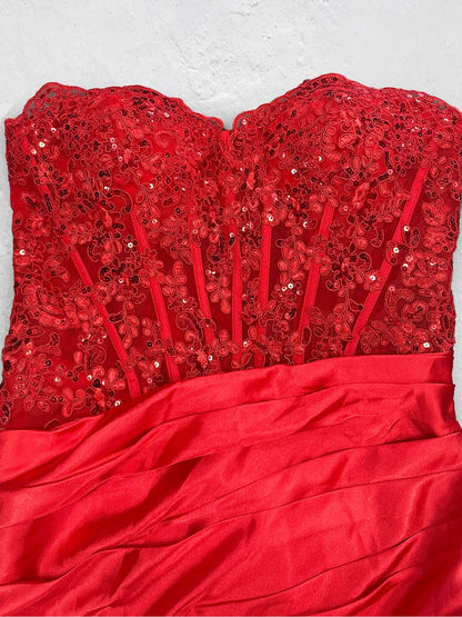 Trumpet/Mermaid Strapless Corset Ruffle Prom Dresses with Sequin Appliques