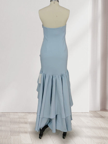 Trumpet/Mermaid Strapless Ruffle Tiered Long Bridesmaid Dresses with Split Side