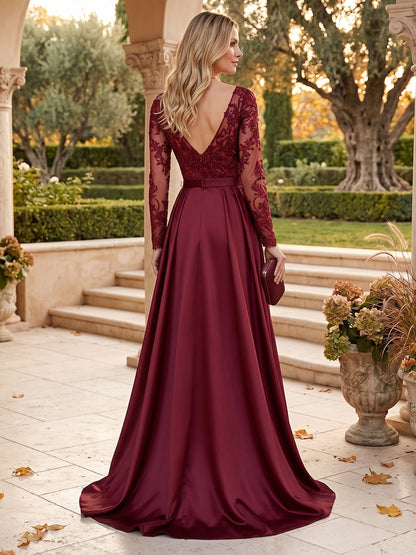 A-Line/Princess Scoop Long Sleeves Floor-Length Pleated Mother of the Bride Dresses with Appliques & Blet
