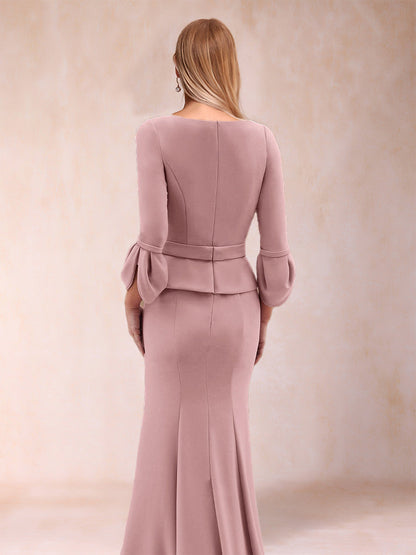 Trumpet/Mermaid Scoop Tulip Sleeves Mother of the Bride Dresses with Belt