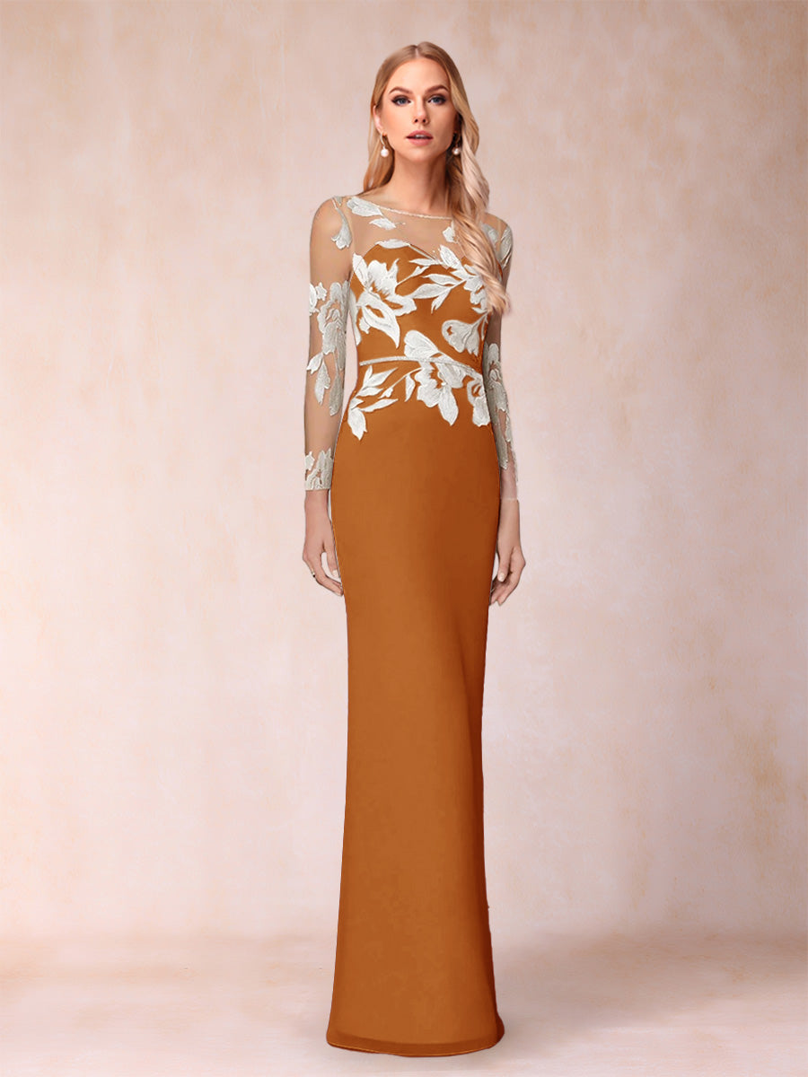 Sheath/Column Scoop Long Sleeves Floor-Length Lace Mother of the Bride Dresses