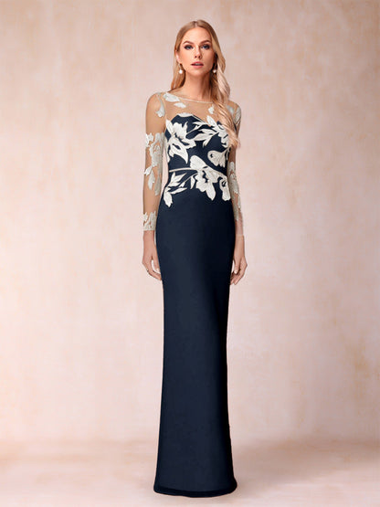 Sheath/Column Scoop Long Sleeves Floor-Length Lace Mother of the Bride Dresses