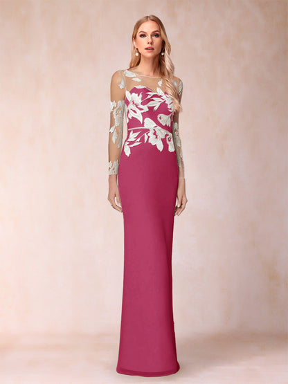 Sheath/Column Scoop Long Sleeves Floor-Length Lace Mother of the Bride Dresses