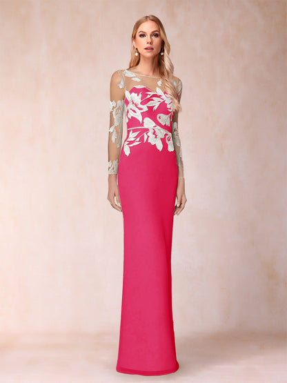 Sheath/Column Scoop Long Sleeves Floor-Length Lace Mother of the Bride Dresses