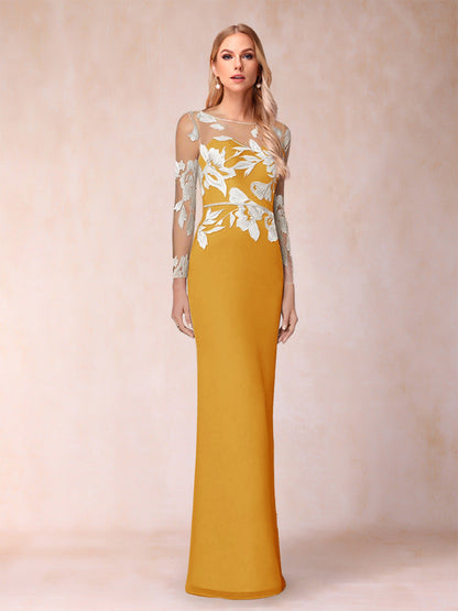 Sheath/Column Scoop Long Sleeves Floor-Length Lace Mother of the Bride Dresses