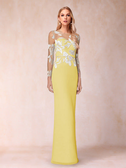 Sheath/Column Scoop Long Sleeves Floor-Length Lace Mother of the Bride Dresses