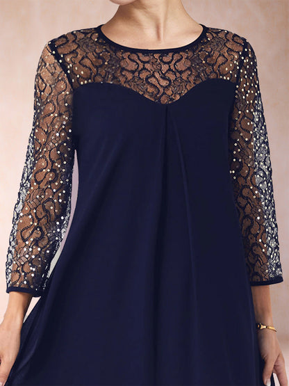 Sheath/Column Scoop Long Sleeves Knee-Length Mother of the Bride Dresses with Rhinestones