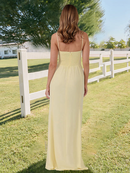 Sheath/Column Straps Sweetheart Pleated Floor-Length Bridesmaid Dresses