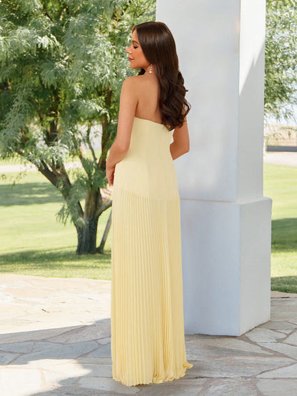 Sheath/Column Strapless Fitted Pleated Floor-Length Bridesmaid Dresses