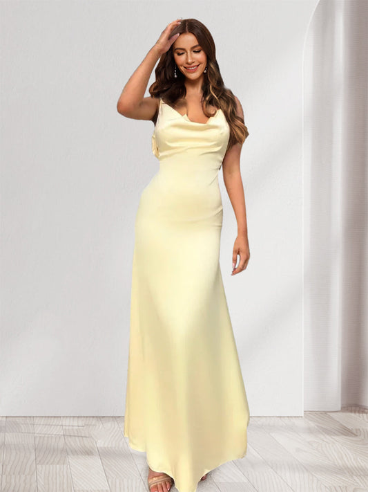 Sheath/Column Cowl Neck Beaded Straps Floor-Length Long Bridesmaid Dresses