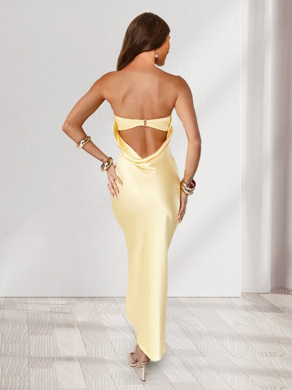 Sheath/Column Strapless Cowl Back Floor-Length Long Bridesmaid Dresses