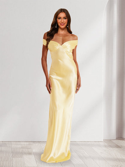 Sheath/Column Off-the-Shoulder Backless Floor-Length Long Bridesmaid Dresses