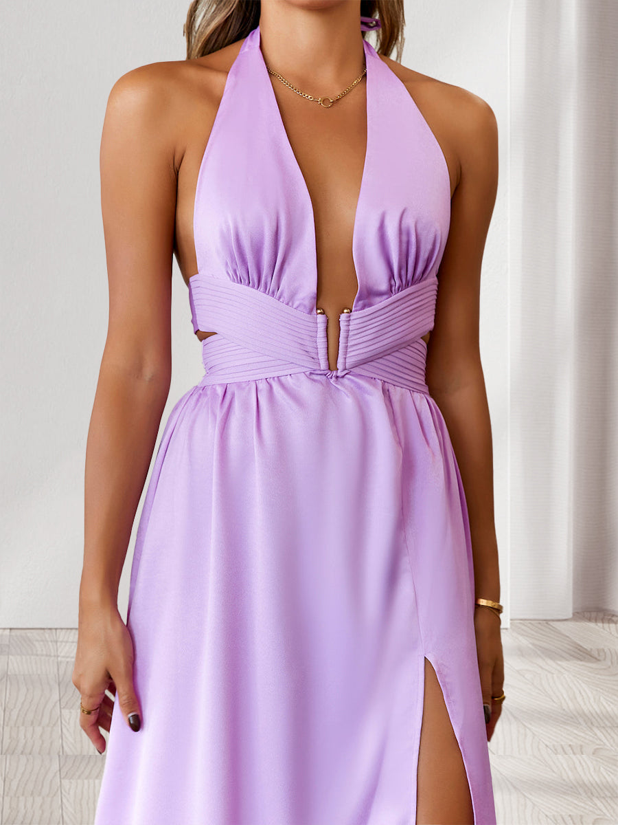 A-Line/Princess Halter Side Cuts Long Bridesmaid Dresses with Slit