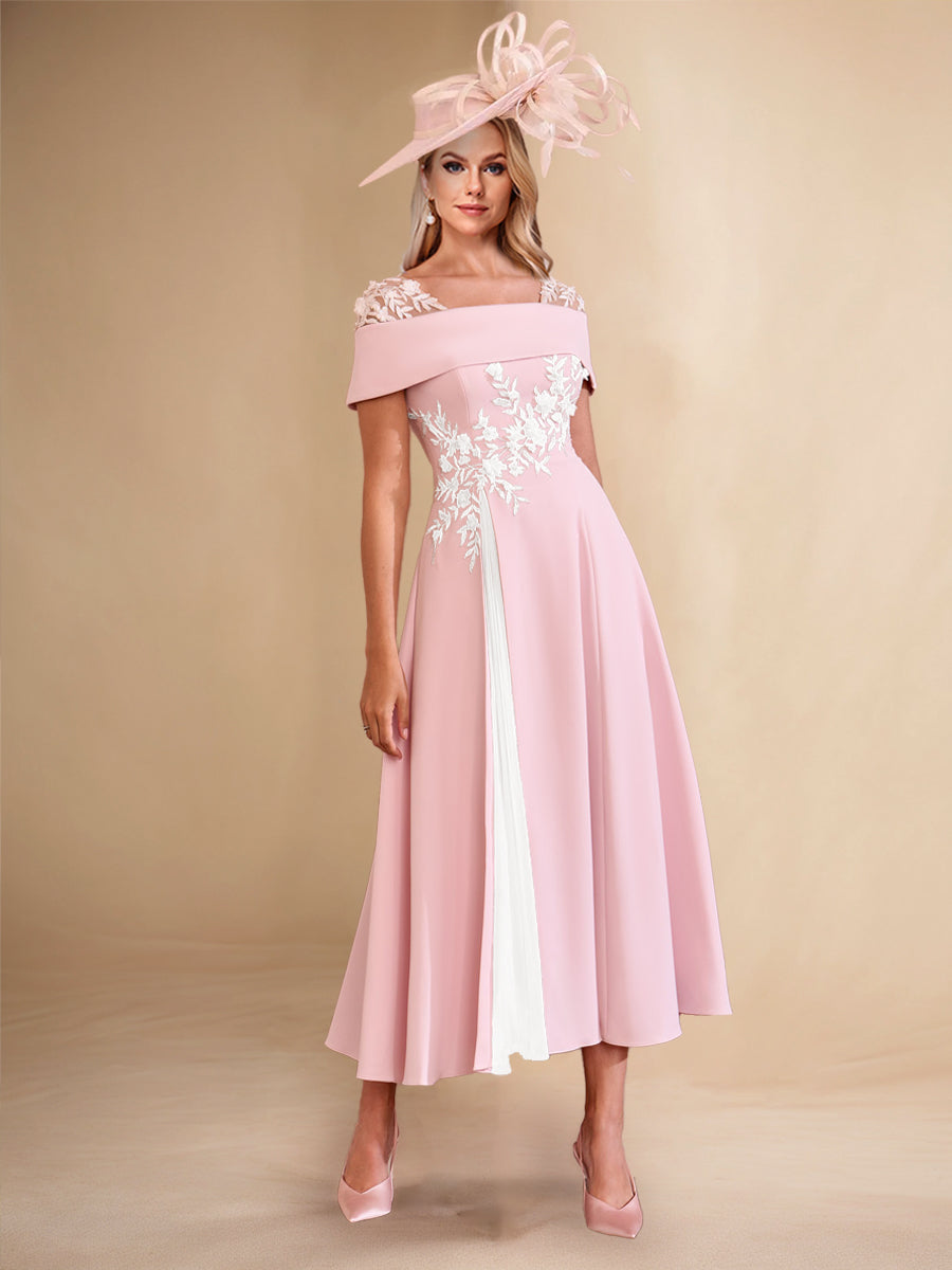 A-Line/Princess Square Neck Short Sleeves Pleated Mother of the Bride Dresses with Appliques