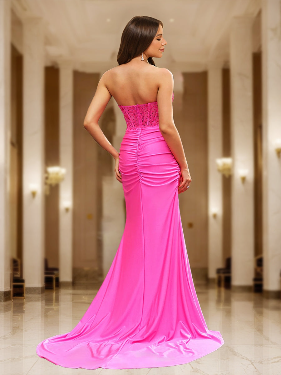 Trumpet/Mermaid Sweetheart Sheer Corset Fitted Party Dresses Long Prom Dresses with Appliques