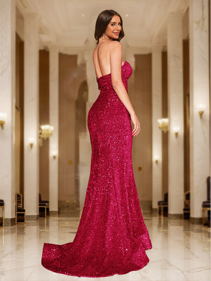 Trumpet/Mermaid Sweetheart Sequin Fitted Party Dresses Long Prom Dresses