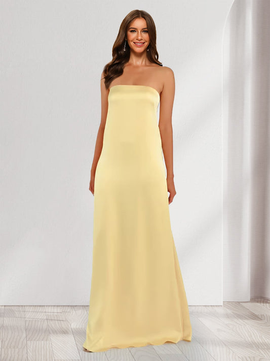 Sheath/Column Elegant Strapless Maxi Dresses Long Bridesmaid Dresses