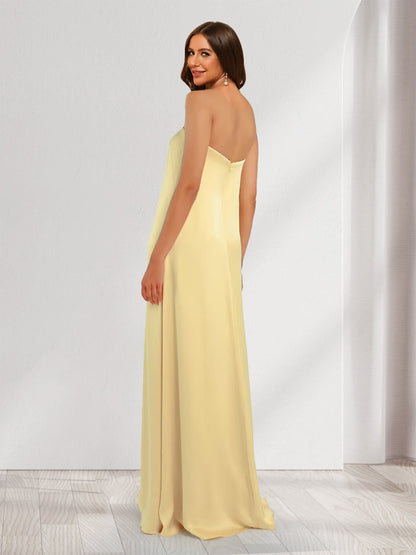 Sheath/Column Elegant Strapless Maxi Dresses Long Bridesmaid Dresses