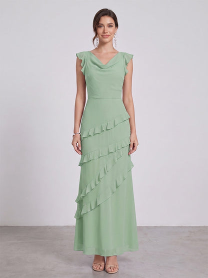 Sheath/Column Cowl Neck Sleeveless Ruffle Floor-Length Maxi Dresses Long Bridesmaid Dresses