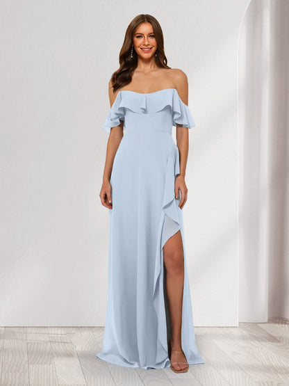 Sheath/Column Strapless Ruffle Slit Maxi Dresses Long Bridesmaid Dresses
