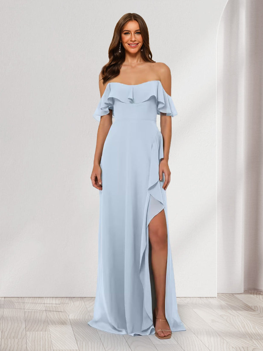 Sheath/Column Strapless Ruffle Slit Maxi Dresses Long Bridesmaid Dresses