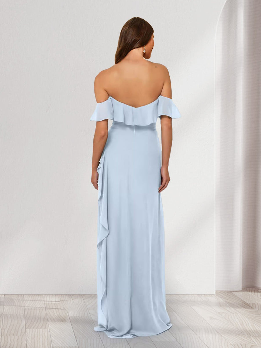 Sheath/Column Strapless Ruffle Slit Maxi Dresses Long Bridesmaid Dresses