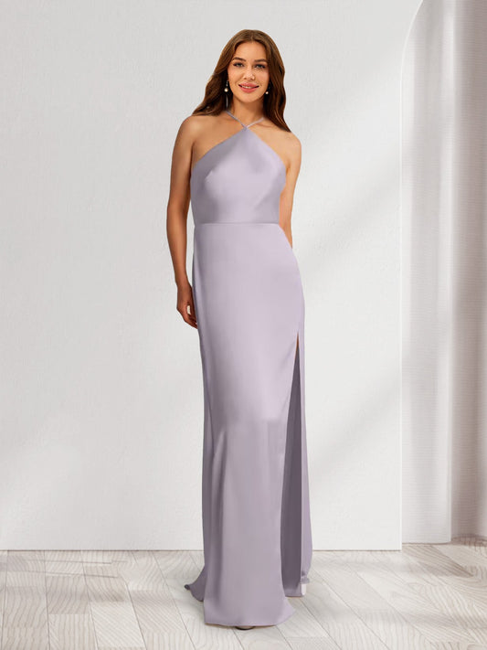 Sheath/Column Halter Slit Maxi Dresses Long Bridesmaid Dresses
