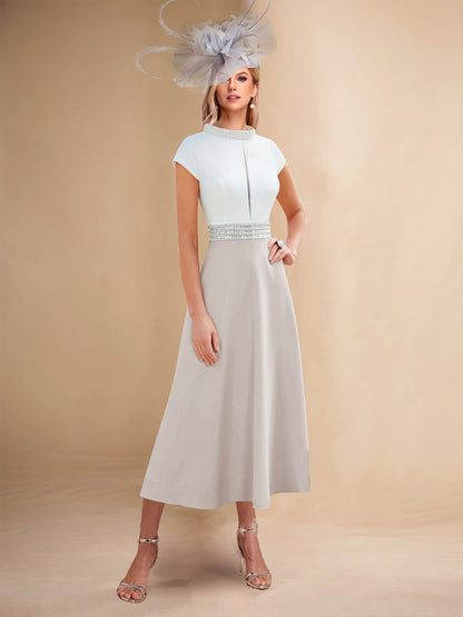 A-Line/Princess Beaded Scoop Neck Keyhole Midi Dress Mother of the Bride Dresses